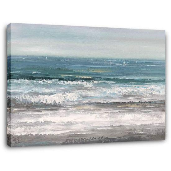 Modern Dalgalı Sahil Manzaralı El Boyaması Soyut Tuval Yağlı Boya Tablo Ev Dekorasyonu İçin Büyük Boy Deniz Manzarası