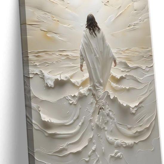 İnce Detaylı İman ve Umut Temalı Tuval Duvar Sanatı - Soyut İsa Figürlü Ruhani Kanvas Tablo