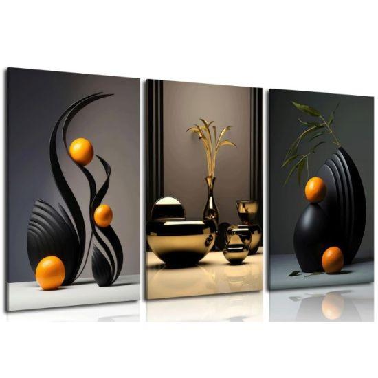 Siyah Turuncu Üç Boyutlu Seramik Çerçeveli Soyut Duvar Resmi