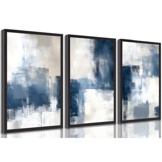 Denizci Mavisi Minimal Soyut Tuval Tablo Üçlüsü