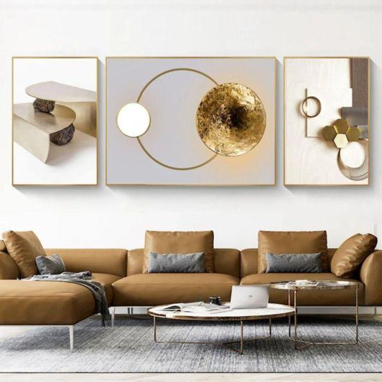 Minimalist Geometrik Desenli Üç Parçalı Soyut Tuval Tablo Seti