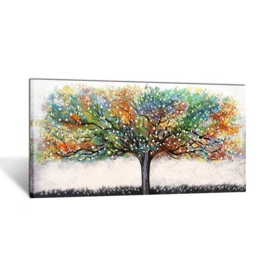 Renkli Ağaçlar Manzaralı Modern Soyut Çerçeveli Duvar Dekoru 100x60 cm