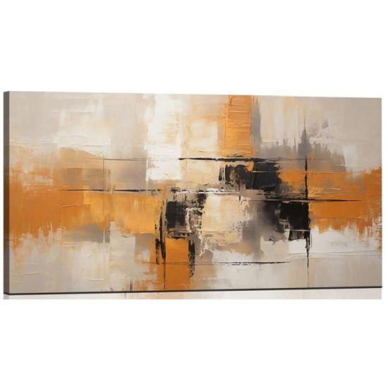 Modern Geometrik Desenli Turuncu Gri Siyah Dekoratif Duvar Resmi