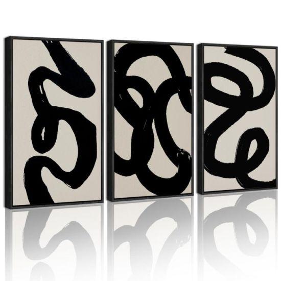 Siyah Çizgili Minimalist Soyut Tuval Tablo 36x45 cm Siyah Çerçeveli