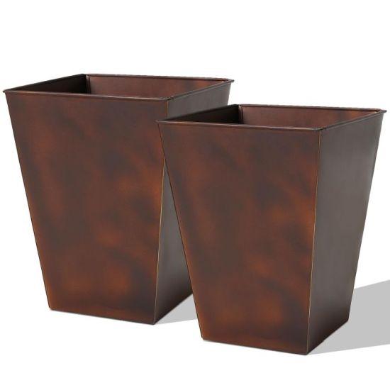 40 cm Çapında 46 cm Yüksekliğinde Mat Bronz Retro Dokulu Geniş Kare Çelik Bahçe Saksısı Seti