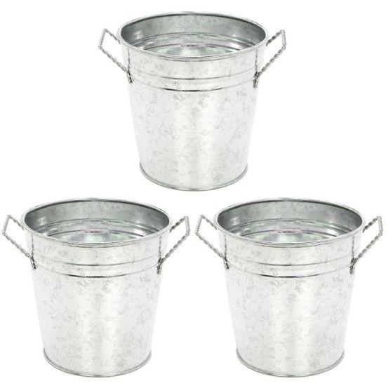 Gümüş Eskitme Desenli 13 cm Çaplı Dayanıklı Metal Bahçe Saksısı Üçlü Set