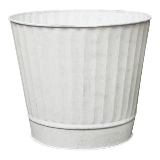 Beyaz Renkli Çiçek Desenli 18 cm Çapında Alüminyum Saksı