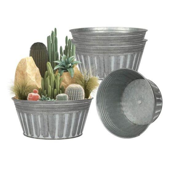 10 cm Gümüş Renk Rustik Metal Bahçe Saksısı Seti - Delikli ve Tıkaçlı Galvanizli Sukulent Saksısı