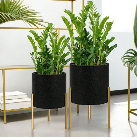Modern Siyah Delikli Ayaklı İkili Alüminyum Bahçe Saksısı - 21 ve 27 cm