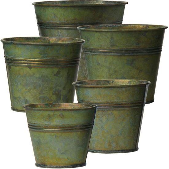 Paslanmaz Çok Boyutlu Galvanizli Metal Bahçe ve Ev Saksısı Seti - 10 cm, 12 cm, 15 cm, 17 cm ve 22 cm Boyutlarında