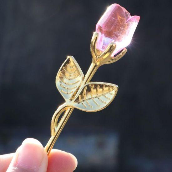 Pembe Kristal Minik Gül Çiçeği Masa Üstü Süs Eşyası