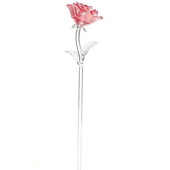 Pembe Bükümlü Sanat Cam Gülü