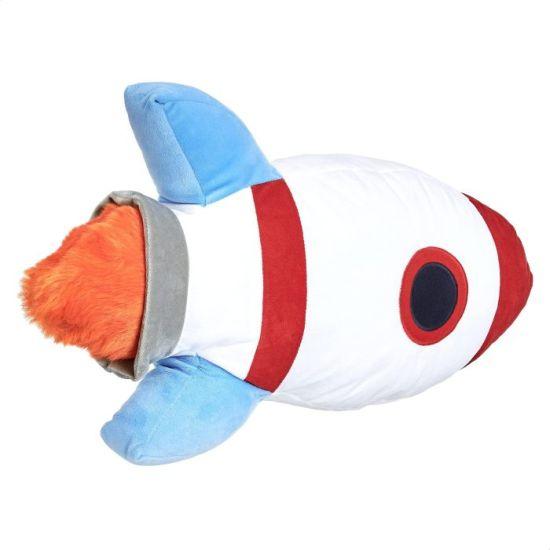 Uzay Roketli Çocuk Odası Dekoratif Yastık - Polyester Kumaş, 42x10 cm Boyutunda Renkli Desenli