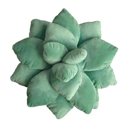 Koyu Yeşil 3D Sukulent Yapraklı Çocuk Odası Dekoratif Yastık (25 cm)