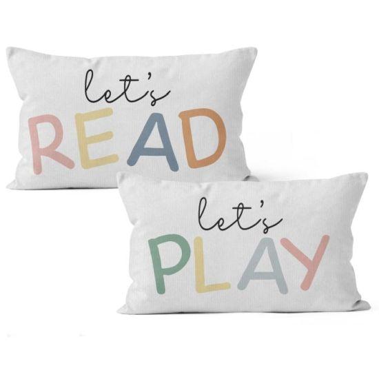 Çift Taraflı Okuma ve Oyun Temalı Çocuk Odası Yastık Kılıfı Seti - 20x30 cm