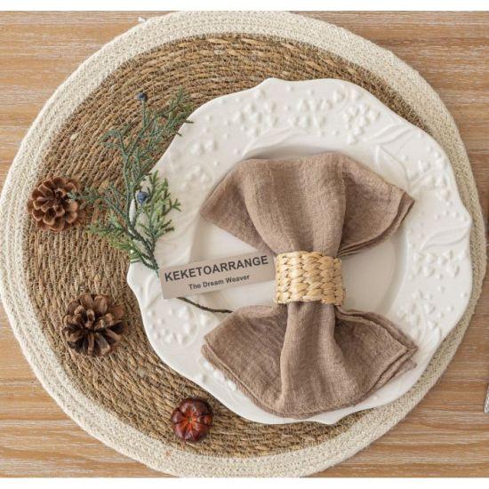 El Yapımı Krem Rengi Çok Amaçlı Yumuşak Dokulu Nakış İşlemeli Sofra Peçetesi Seti - 43x43 cm Keten Kumaş Düğün Partisi Süsleme İçin 6'lı Paket