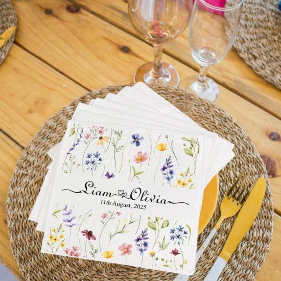 Gelin ve Damat İsimli Özel Çiçek Desenli Nikah Töreni Peçetesi