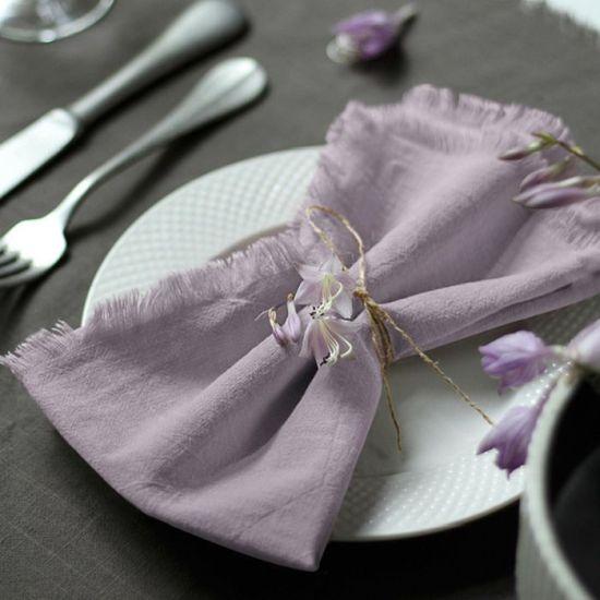 El Yapımı Püsküllü Lavanta Renkli Soft Dokuma Pamuklu Sofra Peçetesi - 4'lü Set (45x45 cm)