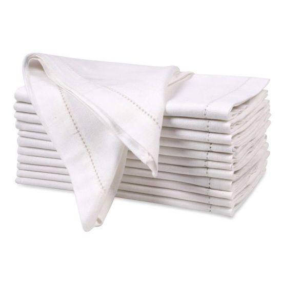 Beyaz Desenli Keten Dokulu Düğün ve Kokteyl Davetlerine Özel İnce İşlemeli Sofra Peçetesi Seti - 20x20 cm, 12 Adet