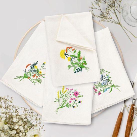 Bahar Çiçekleri Desenli Renkli Pamuklu Sofra Peçetesi - 4'lü Set 