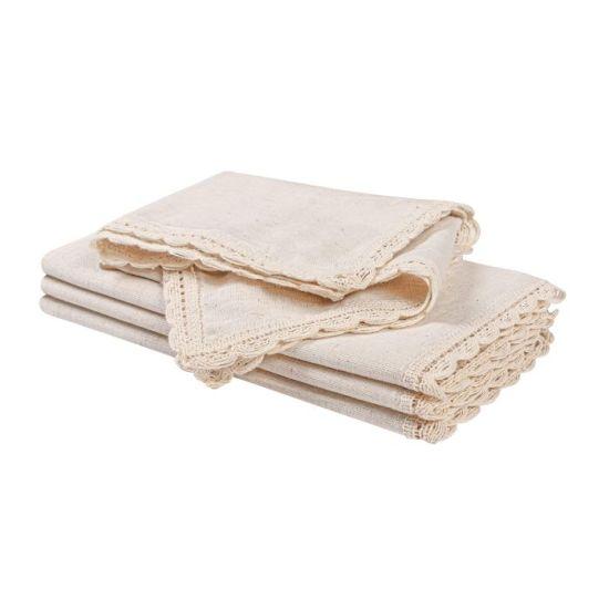 Dantel Kenarlı Doğal Pamuk Keten Sofra Peçetesi Seti - 50x50 cm 4'lü Doğal Renk