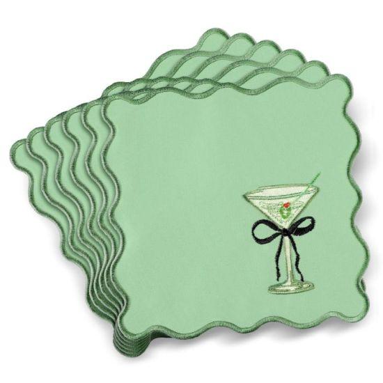 Beyaz İnce İşlemeli Martini Parti Peçetesi - Şık Kokteyl Akşamları İçin Yumuşak Polyester Saten Kumaş Detaylı Davetiye Süsü