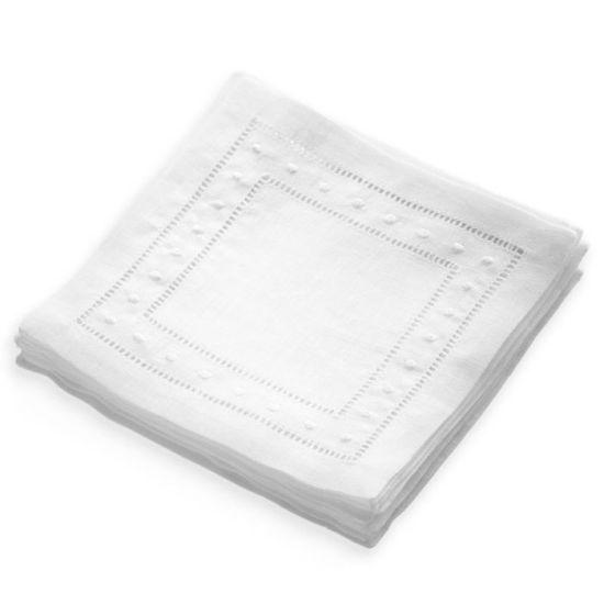 İnce Dokulu İşlemeli Beyaz Keten Kokteyl Peçetesi - Bahar ve Paskalya Süslemesi için Doğal Kumaş Sofra Mendili Seti (19x19 cm, 12 Adet)