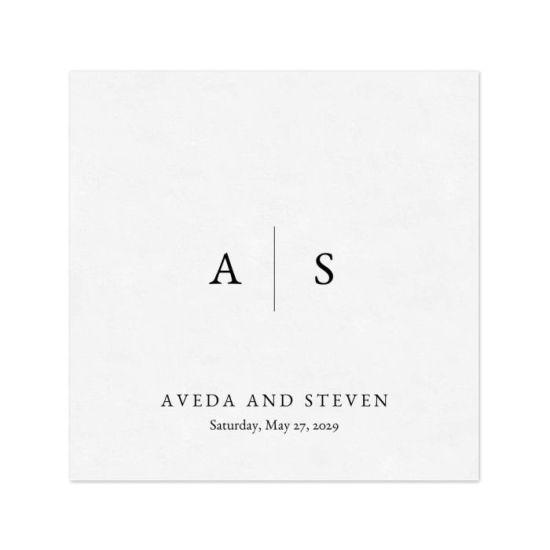 Kişiye Özel Çift Monogramlı Beyaz Düğün Peçetesi - Modern Evlilik Temalı 3 Katlı 12x12 cm Özel Günler İçin Zarif Davetiye Peçetesi