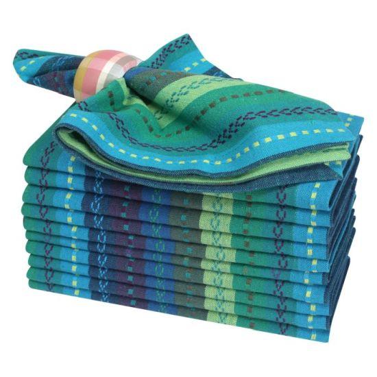 Teal Mavisi Çizgili Desenli Pamuklu Sofra Peçetesi Seti - 18x18 cm Yıkanabilir Düğün ve Günlük Kullanım için 12'li Paket