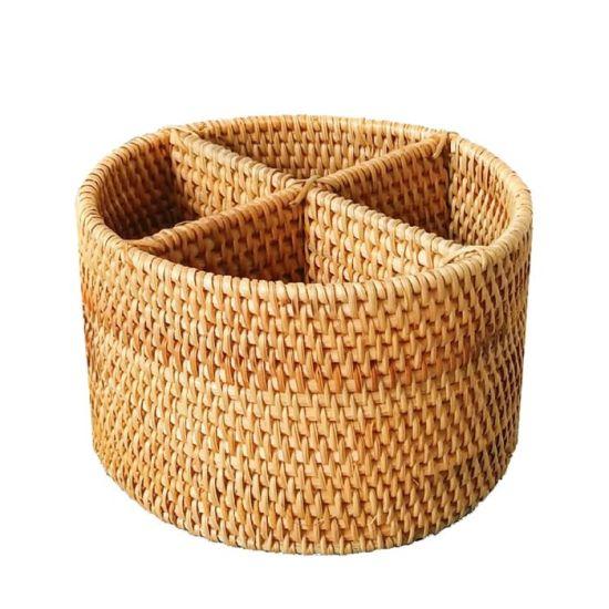 Doğal Rattan 4 Bölmeli Çok Amaçlı Parti Sepeti - Mutfak ve Kozmetik Düzenleyici 