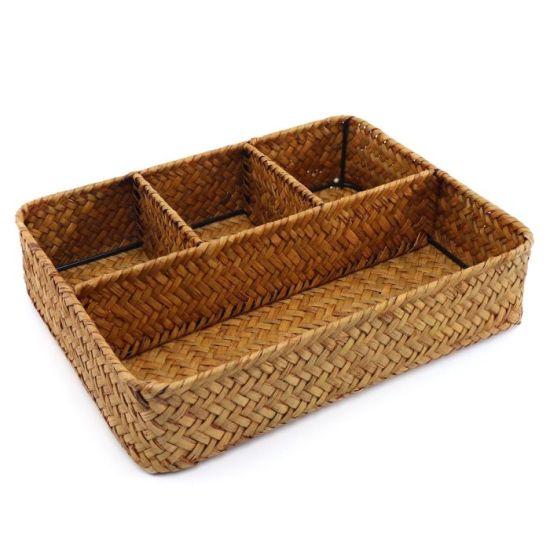 Doğal Rattan Örme 4 Bölmeli Çok Amaçlı Depolama ve Düzenleme Sepeti 