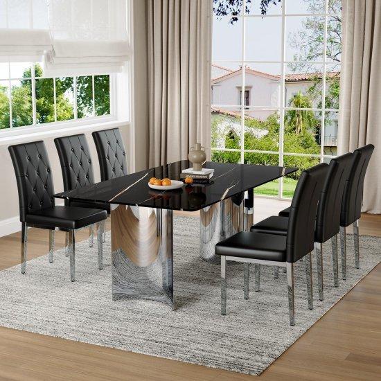 Mermer Desenli Masa Sandalye Seti