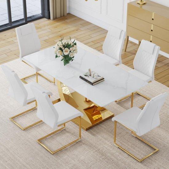 Mermer Desenli Masa Sandalye Seti