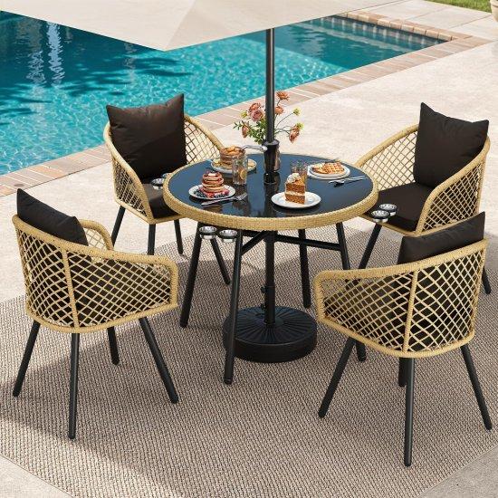 Rattan Camlı Masa Sandalye Takımı