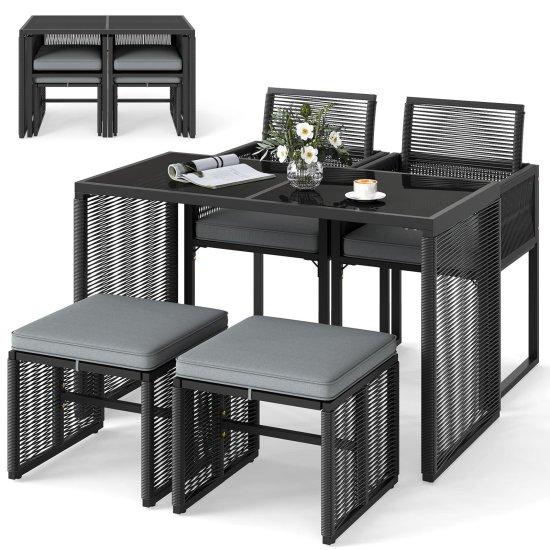 Rattan Camlı Masa Sandalye Takımı