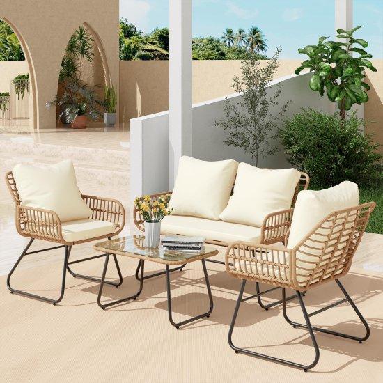 Rattan Camlı Masa Sandalye Takımı