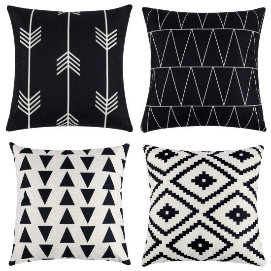 Siyah Beyaz Kırlent Kılıfı