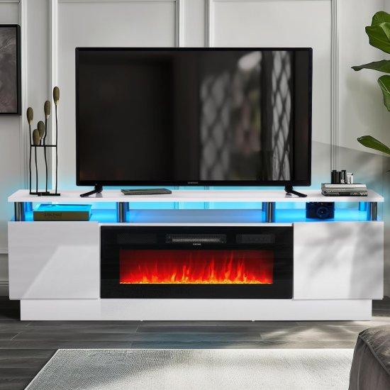 Şömineli Tv Ünitesi Beyaz