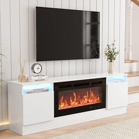 Şömineli Tv Ünitesi Beyaz