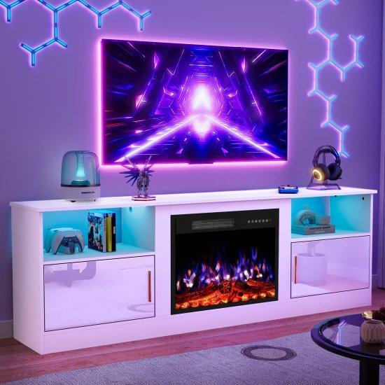 Şömineli Tv Ünitesi Beyaz