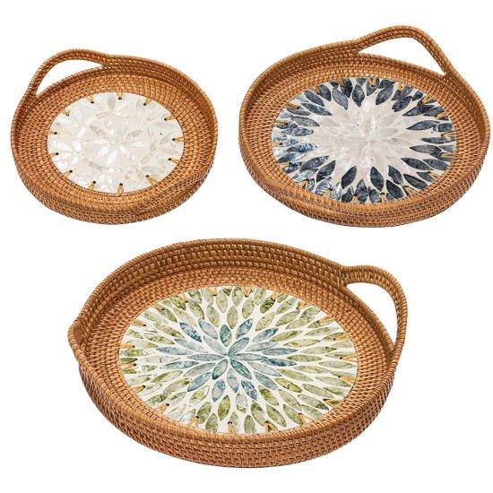 Sedefli Rattan Tepsi