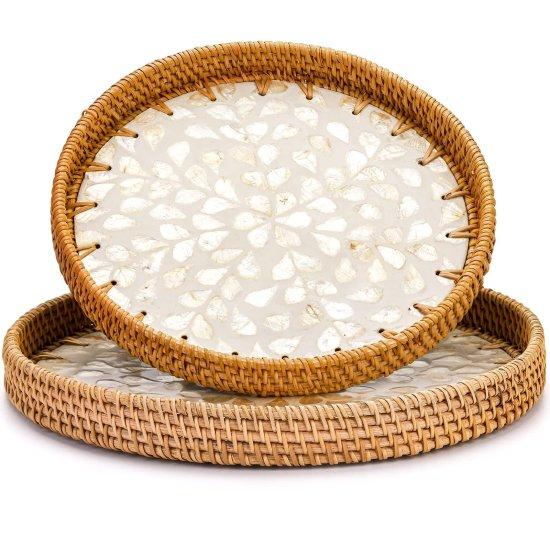 Sedefli Rattan Tepsi