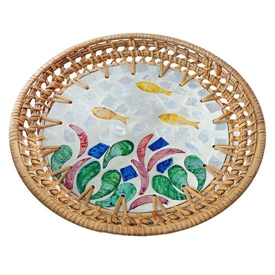 Sedefli Rattan Tepsi
