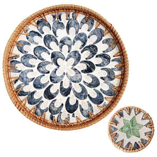 Sedefli Rattan Tepsi