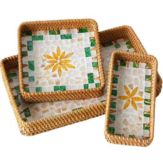 Sedefli Rattan Tepsi